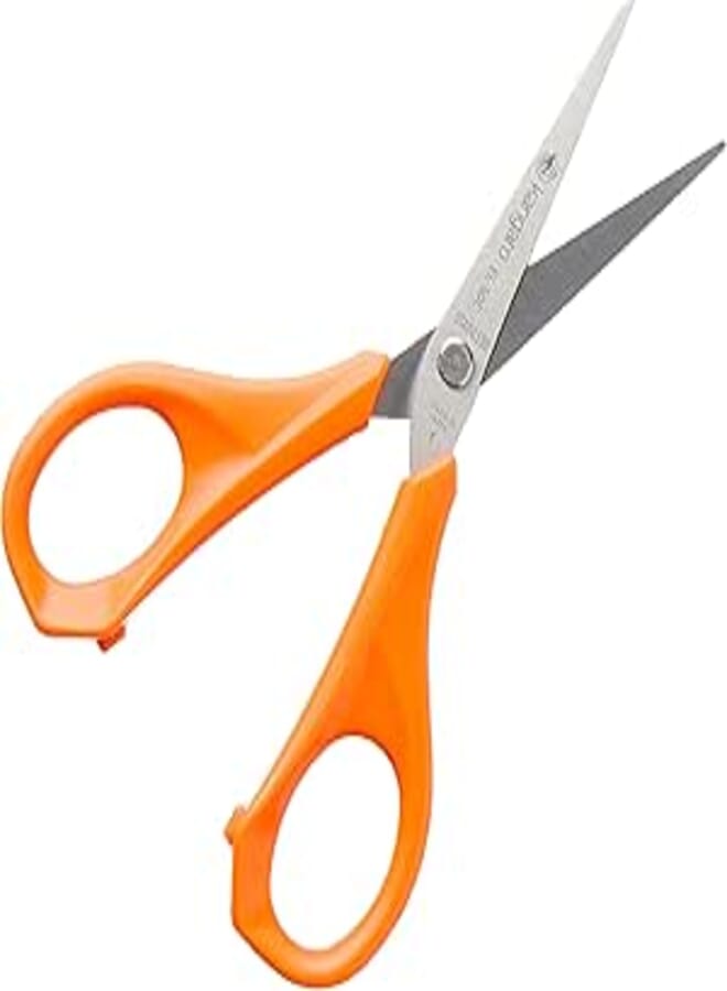 Kangaro Elegant Stainless Scissors With Plastic Handle And Round Tip 128 MM With Plastic Safety Cover - Orange